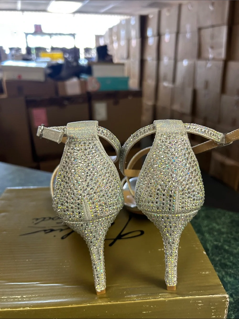 Thalia Sodi Silver Crystal Strappy Heels